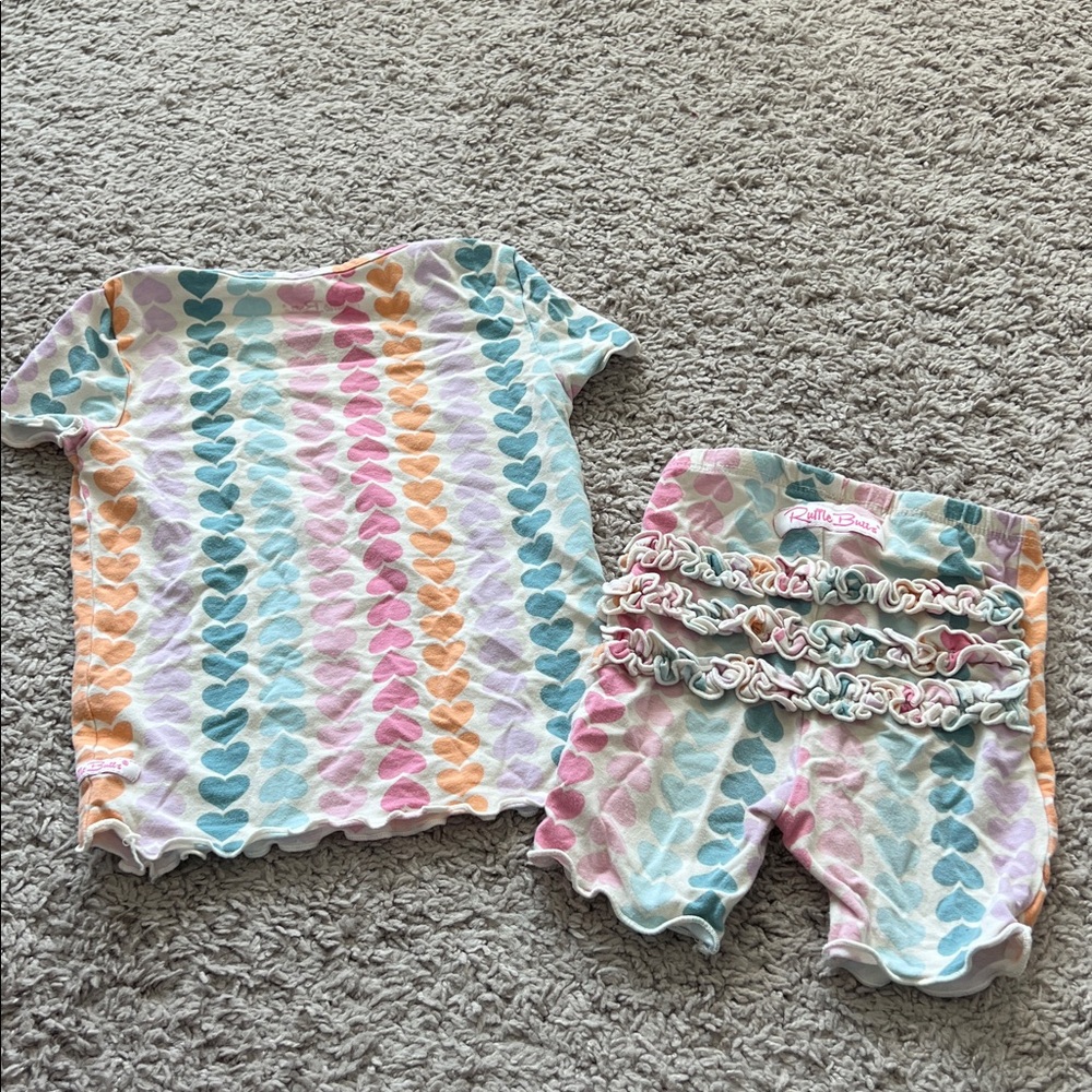 Ruffle Butts Rainbow Heart Pajama Top & Shorts Matching Set